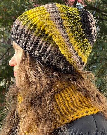 Czapka z merynosa 100%  żółto czarny mix, Made by Jaga