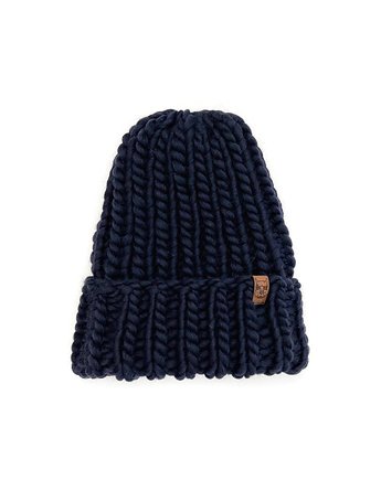 Klasyczna granatowa czapka oversize z grubej wełny, Holy Alpaca Knit