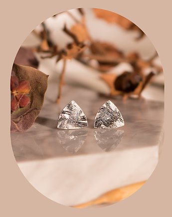 Małe kolczyki trójkąty Reuleaux srebrne z fakturą - sztyfty, Fox and Jewelry