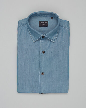Koszula denice 00603 długi rękaw błękit slim fit, BORGIO