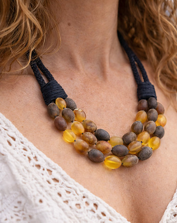 Naszyjnik bursztynowy sznurek makrama, AmberMal