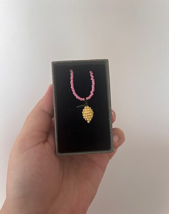 Handmade naszyjnik z plecioną cytrynka z koralików różowy, Juicy Beads