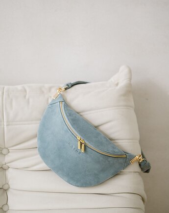 Beani bag maxi - skórzana nerka - zamszowa - jasny niebieski, NASHE