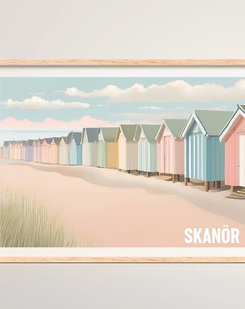 Skanor PLAKAT pastelowy ilustracja  plaża morski, black dot studio