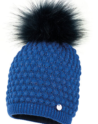 Czapka dla dziewczynki na zimę KADLIN z pomponem modrak, Jamiks