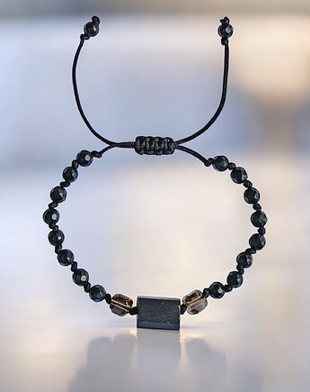 OCHRONNA bransoletka - czarny turmalin, kwarc dymny, onyks mat, kaktusia