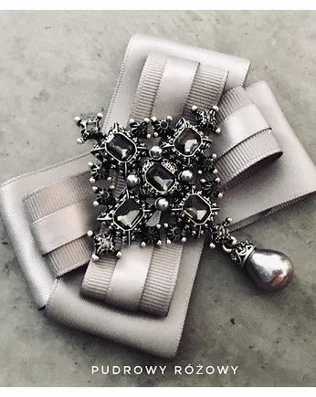 Brosza z Ogromną ozdobą Glamour! Szara perła, Pudrowy Różowy