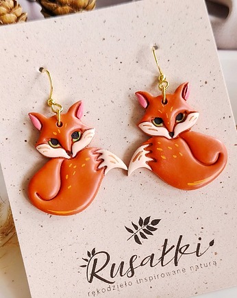 Kolczyki liski, rude lisy, duże lekkie kolczyki z wizerunkiem liska, boho, Dary Rusałki