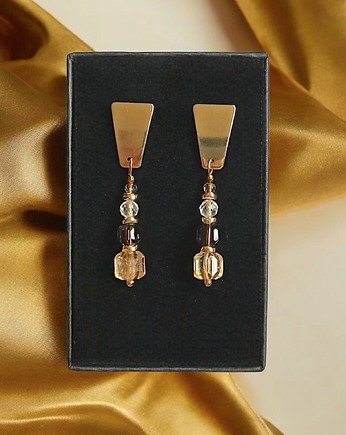 Kolczyki DOBROBYT - cytryn, kwarc dymny, kryształ górski - okazałe, kaktusia