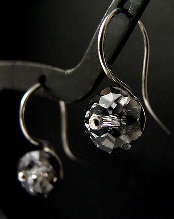 Grafitowe kolczyki Swarovski  - Silver Night Rondelles, Marisella
