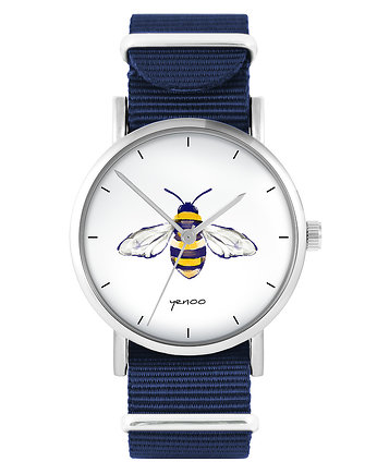 Zegarek - Pszczoła - granatowy, nylonowy, OSOBY - Prezent dla chłopaka na urodziny