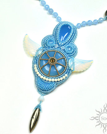Heavenly Messenger, niebieski naszyjnik, haft, Sol