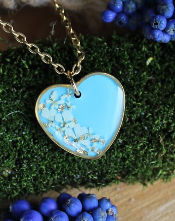 Suszone kwiaty serduszko biżuteria z kwiatami serce niebieskie, zkwiatem