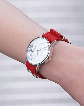 Zegarek - Japońskie żurawie - czerwony, nato, OSOBY - Prezent dla teścia