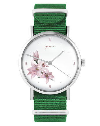 Zegarek - Lilia - zielony, nylonowy, OSOBY - Prezent dla dziewczynki