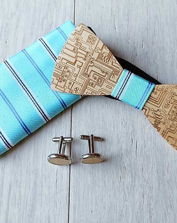 Zestaw z drewnianą muszką CYBERMANIA błękit, EkoCraft