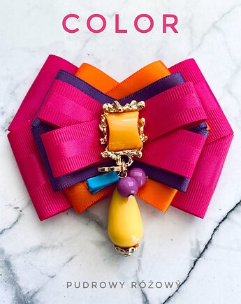 Brosza z Kolekcji COLOR z koralikami i paciorkami., Pudrowy Różowy