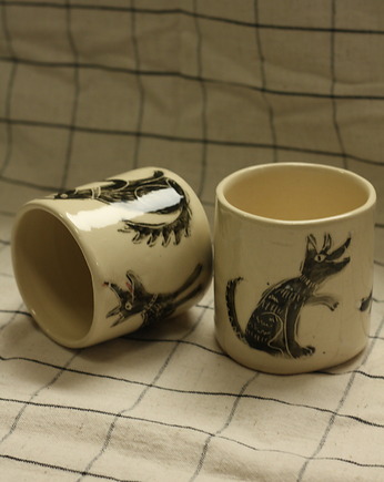 Duża czarka w pieski, ceramika ręcznie robiona, zabawne pieski, Lvvia ceramics