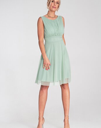 Elegancka sukienka koktajlowa midi bez rękawów z wycięciem na plecach - M1208, FIGL