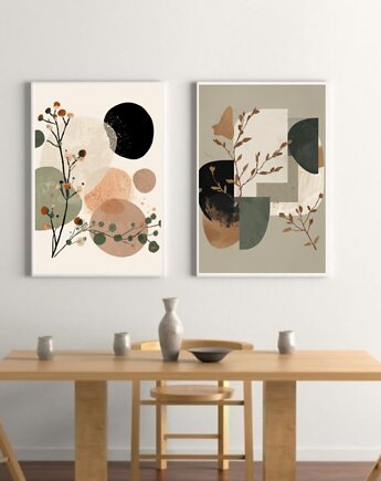 DWA PLAKATY abstrakcyjne kolaże japandi dekoracja neutralne, black dot studio