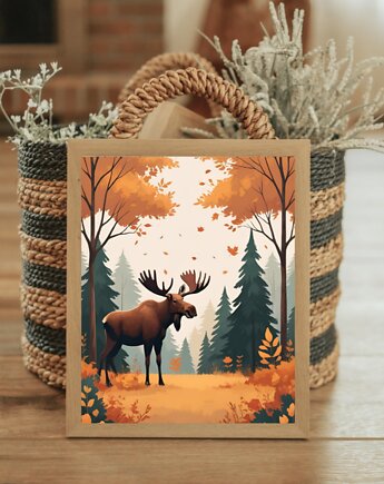 PLAKAT leśny jesienna ilustracja łoś pokój dziecka, black dot studio