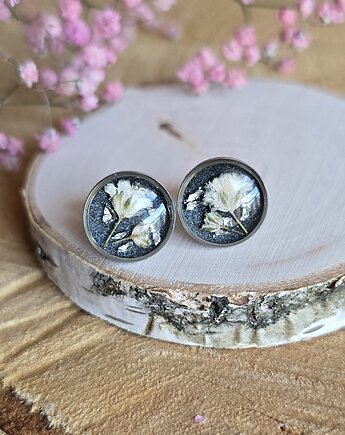 Kolczyki z kwiatami srebrne kwiaty gipsówka