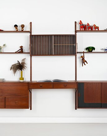 Regał systemowy tekowy, duński design, lata 60, Hansen & Guldborg, Przetwory design