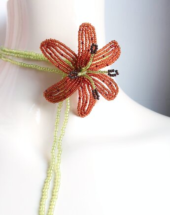 Bursztynowy naszyjnik choker z koralików, Hibiscus
