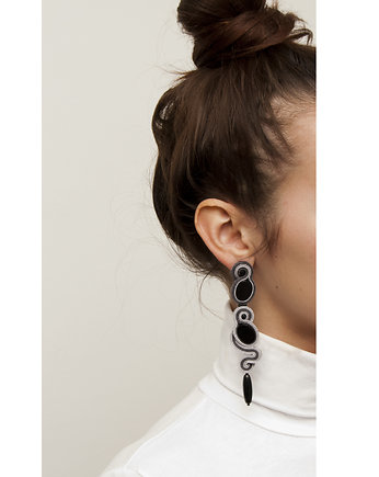 Kolczyki soutache - bardzo długie, szare, maanuela