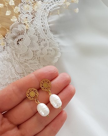 Kolczyki złote z perłą, LEI handmade 