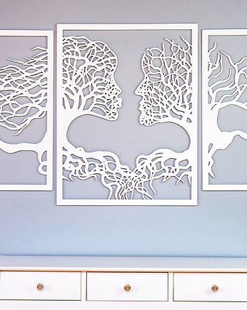 DEKORACYJNY TRYPTYK AŻUROWY, TWARZE, DRZEWO, DEKORACJA ŚCIENNA 3D, ORNAMENT, , ORNAMENTI