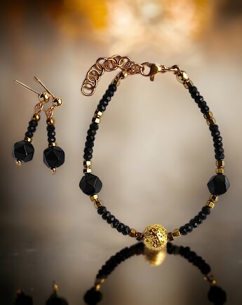 KOMPLET bransoletka i kolczyki GLAM :: komplet czarno-złoty, kaktusia