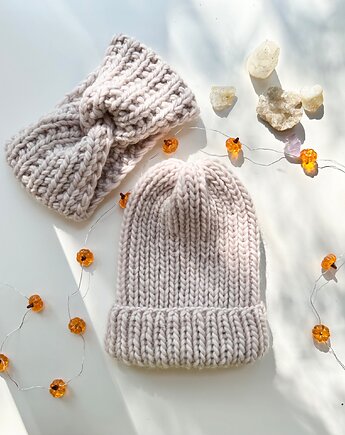 Zestaw czapka i opaska wełniana marshmallow, GANGSTA KNIT