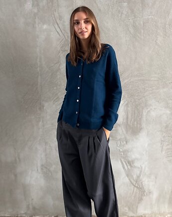 Sweter rozpinany szmaragdowy morski 100% wełna kardigan, TRUE COLOR by Ann