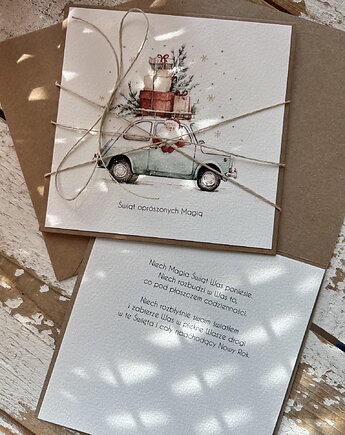 Kartka świąteczna ręcznie robiona na Boże Narodzenie - Mikołaj, sorte