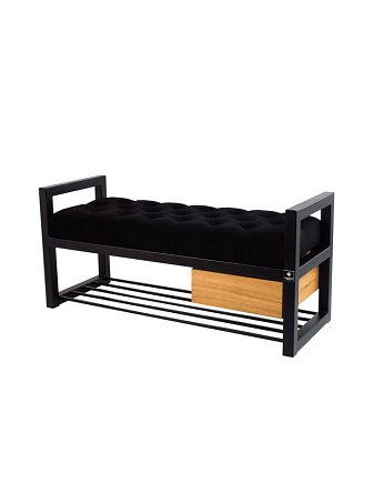 Ławka Pufa Pikowana Czarny Guzik Tapicerowany Stal LPMS-5, EMRA WOOD DESIGN
