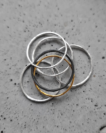 Komplet 6 obrączek SLIM srebro mosiądz, COCONUT