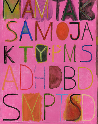PMS ADHD BDSM PTSD Różowy plakat typografia prezent dla niej, BEATNIK illustration