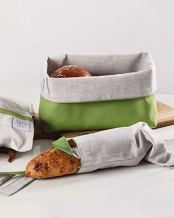 Lniany  koszyk  Lime +torebka  na chleb, OSOBY - Prezent dla dziadka