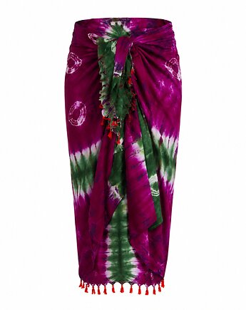Pareo plażowe damskie narzutka zieleń i fuksja w stylu boho, ALLORA BE UNIQUE