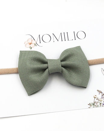 Opaska do włosów kokarda z lnu zielona Linen Bow Sage, Momilio