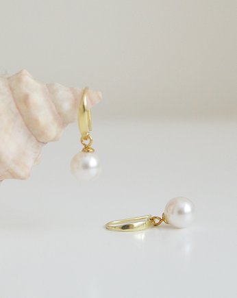 Kolczyki złocone z białą perłą Swarovskiego, Anelis Atelier