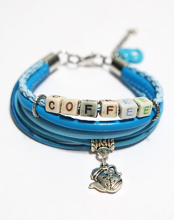Bransoletka - Coffee - rzemienie, niebieska, yenoo