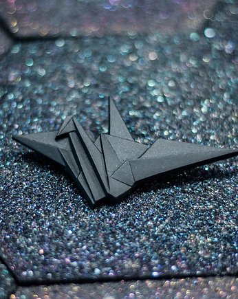 Broszka Porcelanowa Origami Żuraw Czarna, StehlikDesign