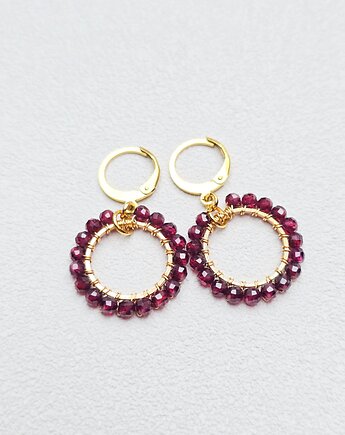 Kolczyki pozłacane Kółka Bordo z Granatu