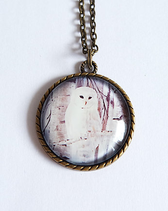 Medalion, naszyjnik - Biała sowa - antyczny brąz, yenoo