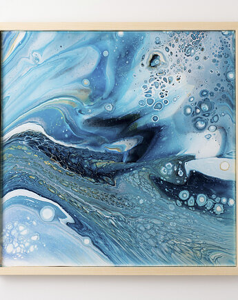 Abstrakcja na płótnie, ręcznie malowany, obramowany, duży 40x40cm, Ela Kubat Art