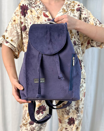 Welurowy plecak miejski fiolet, sacky bag