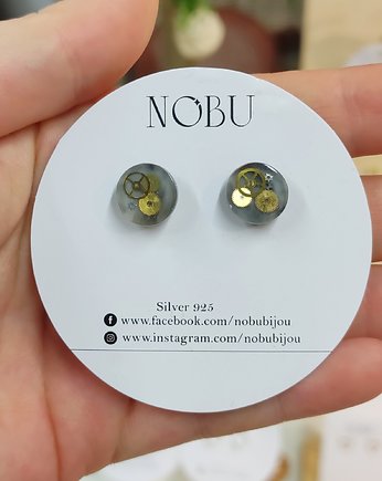 Kolczyki Steampunk Szare Srebro 925, NOBU
