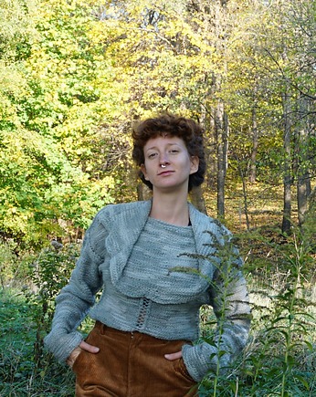 Wełniany sweter oversize, szary melanż, duży kołnierz, Strojownia